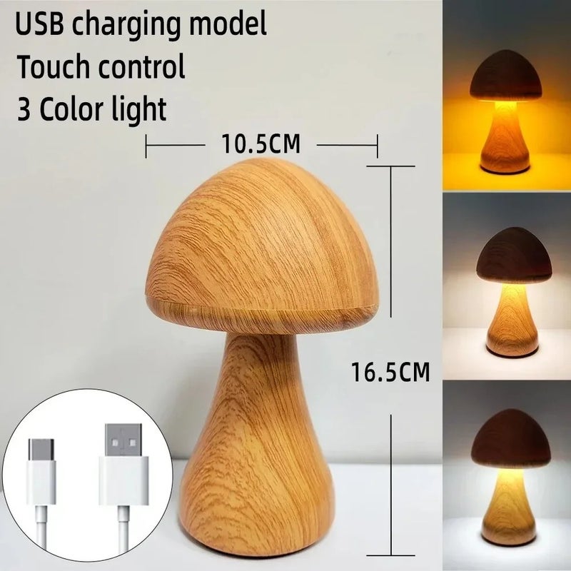 Bluejw Touch Control Mushroom Night Light - Cute Wooden LED Bedside Lamp for Bedroom, Kids Room, Sleep & Decor - Image 4